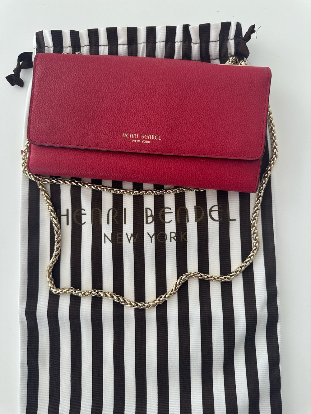 henri bendel raspberry red leather flap chain crossbody